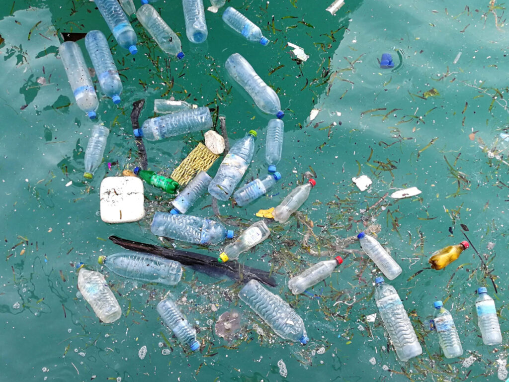 Plastic bottle in the ocean sea water