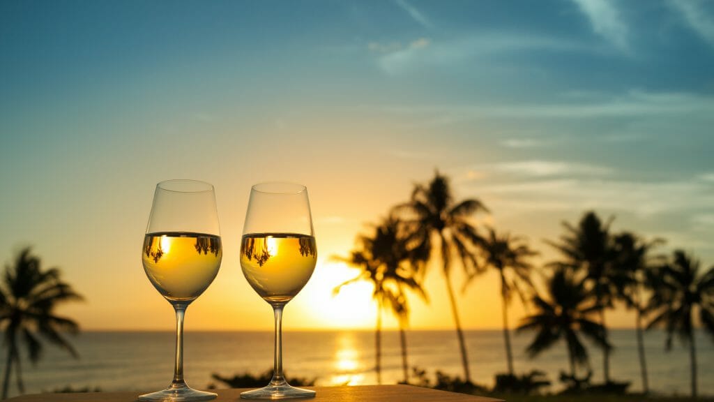 Drink on beach in Thailand at sunset
