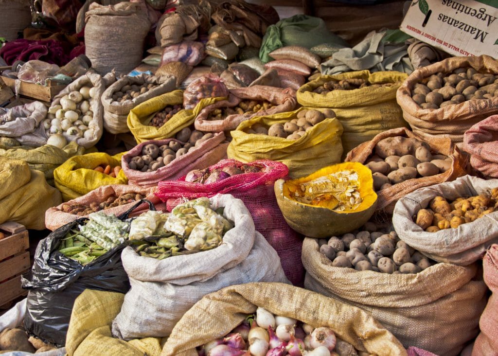 Bags of food, Tarabuco Market, Sucre, Bolivia