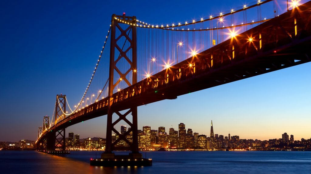 Bay Bridge at Sunset, San Francisco, California, USA