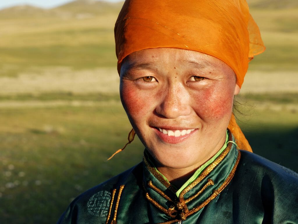 Beautiful young Mongolian lady in the late afternoon sun, Mongolia
