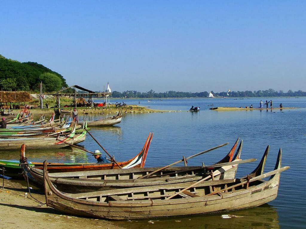 Boats on the Irrawaddy River, Myanmar