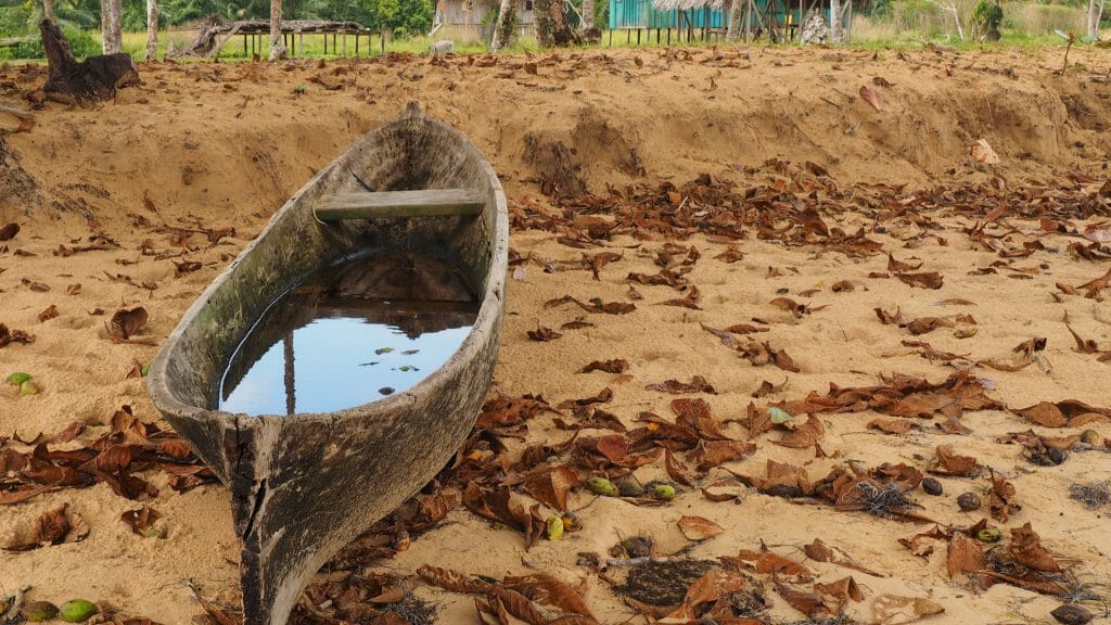 Dugout canoe on the beach in Bocas del Toro