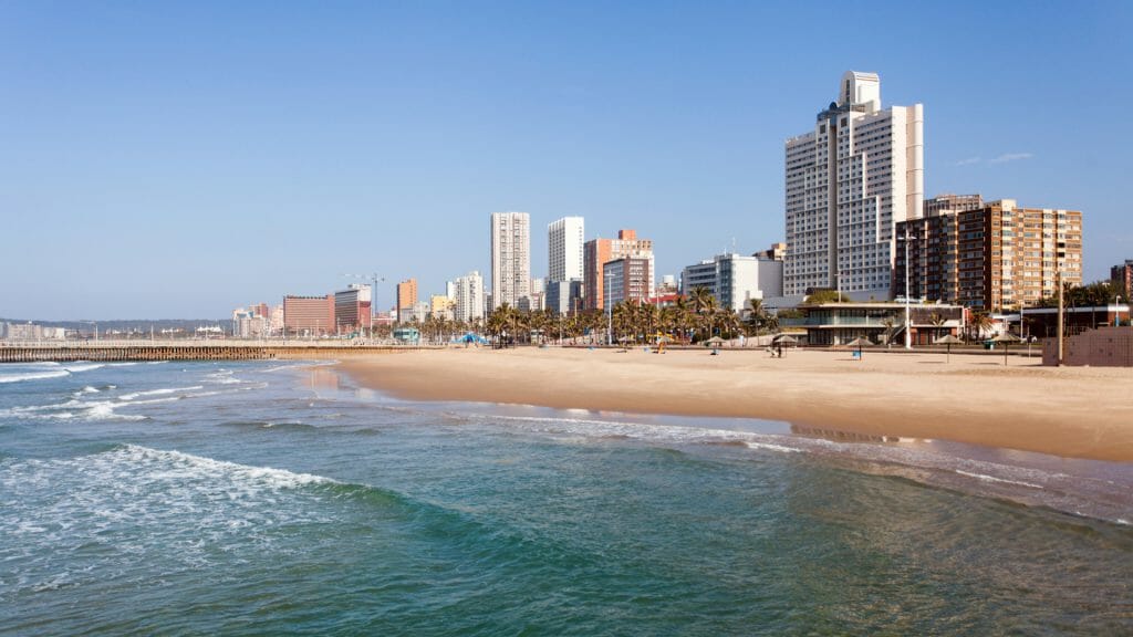 View of Durban from the beach, South Africa