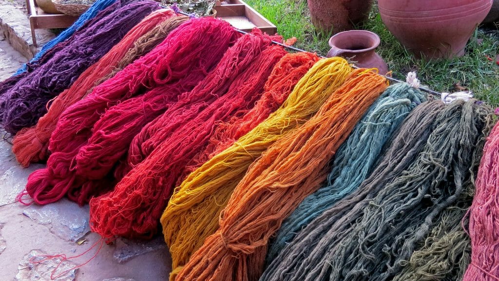Dyeing yarn at CTTC, Chinchero, Sacred Valley, Peru