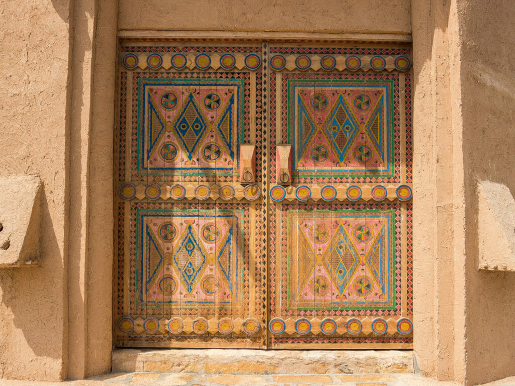 Elaborate wooden door, house in Riyadh, Saudi Arabia