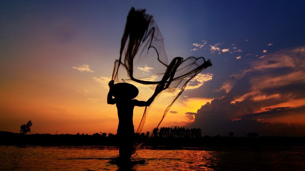 Fisherman, Mekong river, Laos