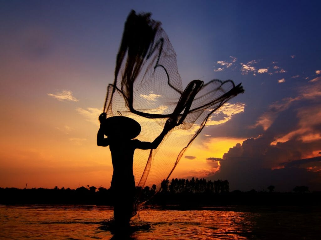Fisherman, Mekong river, Laos
