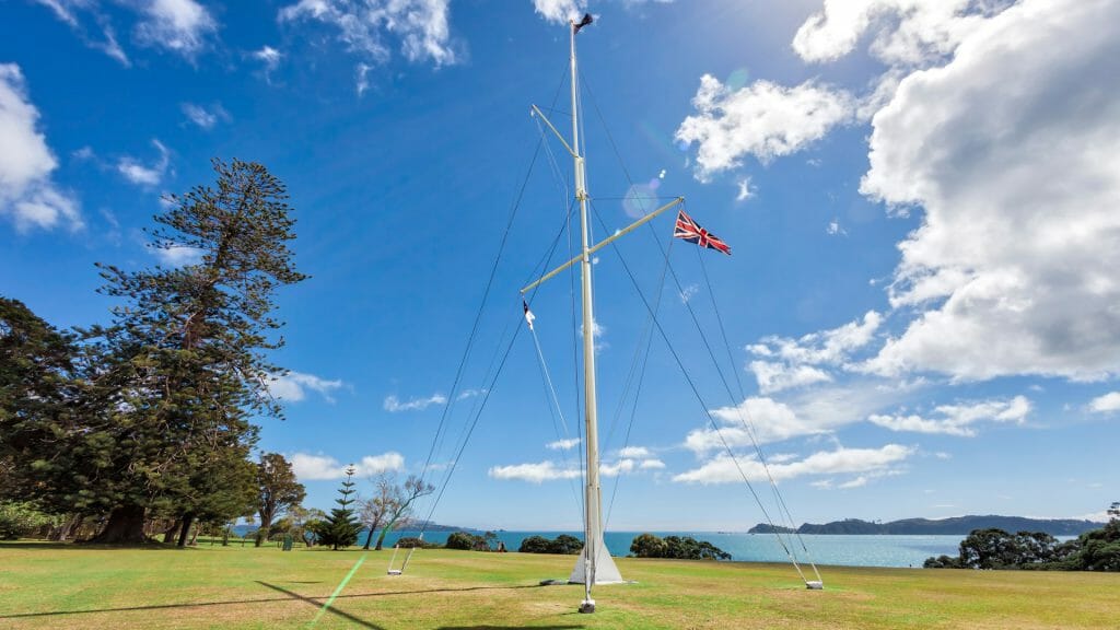 Flagstaff on Waitangi treaty grounds, Bay of Islands, New Zealand