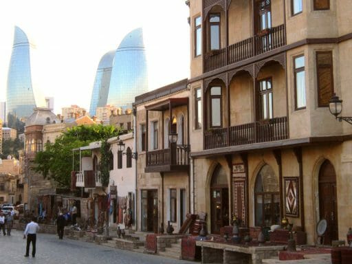 Flame Towers and Icheri Sheher, Old Town, Baku, Azerbaijan