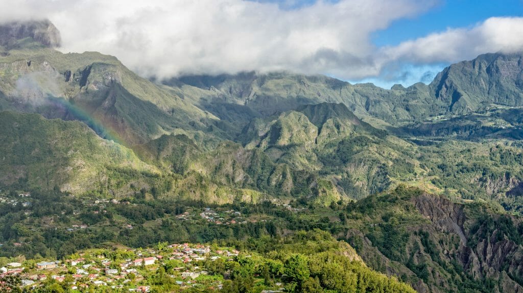 Hell bourg from above in the cirque of Salazie, Sainte Anne, Reunion