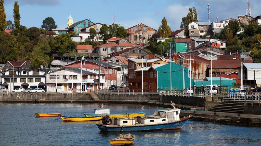 Houses and Harbour, Chiloe Island, Chile