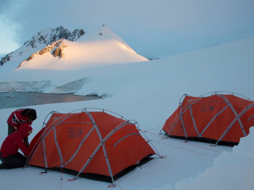 Two red tents on the ice, Antarctica