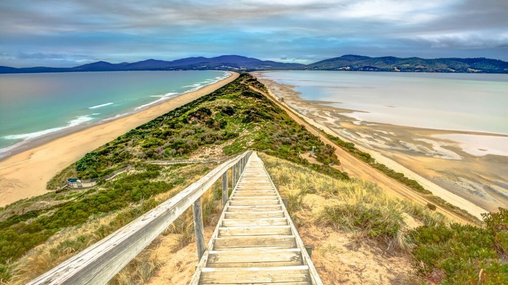 Isthmus, the Neck connecting North and South islands, Bruny Island, Tasmania, Australia