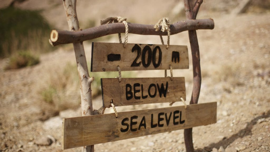 Jordan, Dead Sea, Below sea level sign