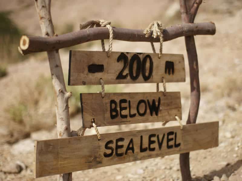 Jordan, Dead Sea, Below sea level sign