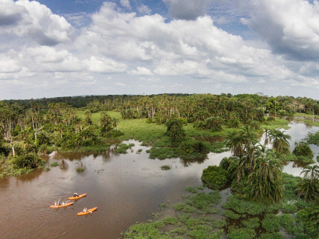Kayaking from the air, Odzala National Park, Republic of Congo