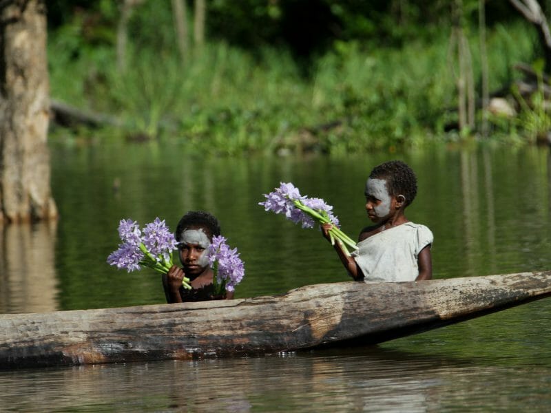 Kumbarumba village, Sepik River flower sellers, Papua New Guinea