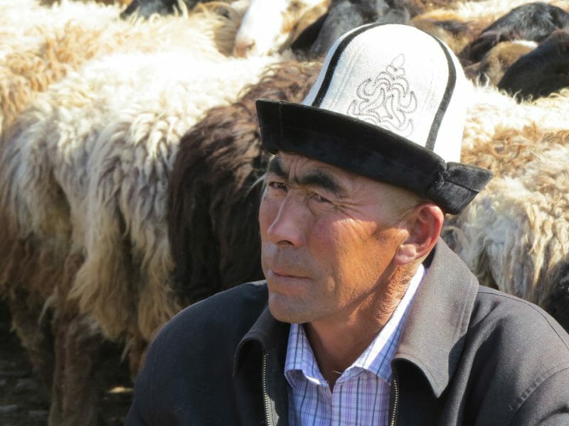 Kyrgyz man at Kashgar Sunday animal market, Kashgar, Xinjiang Province, China