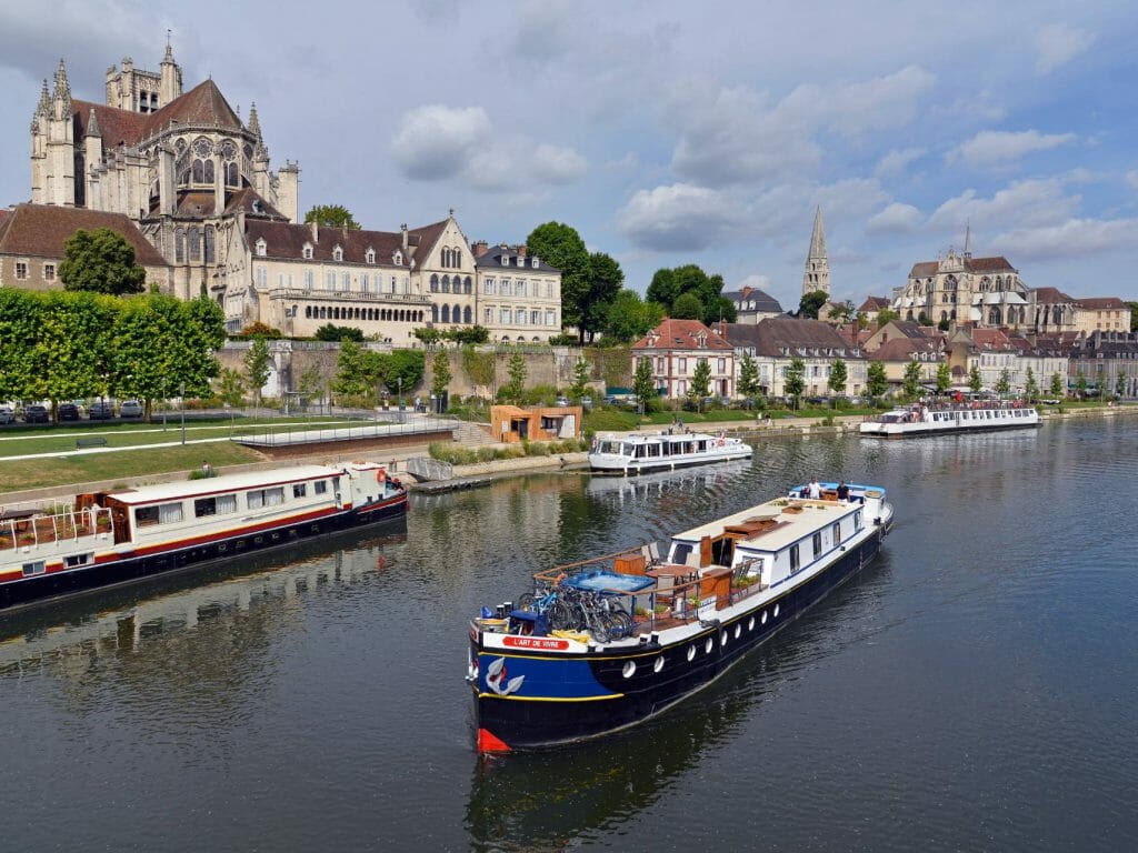 Cruise past Auxerre Cathedral, River Holidays, European Luxury Barge Holidays, France