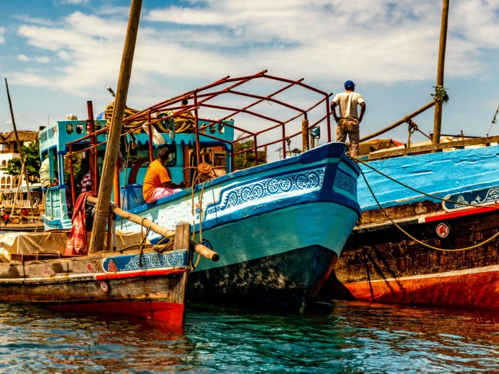 Fishing boats in Lamu Port, Kenyan Coast, Kenya