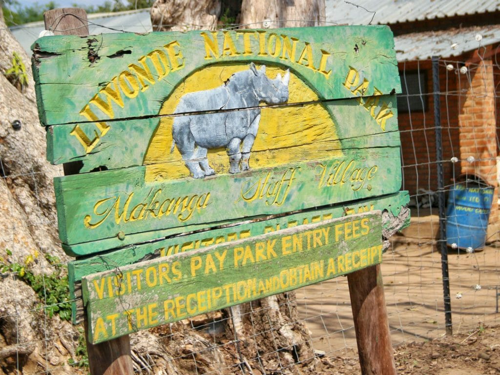 Park sign, Liwonde, Malawi