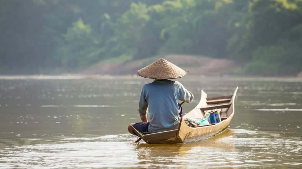 Man on river boat, Luang Prabang, Laos