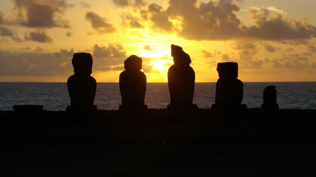 Maoi in Sunset, Easter Island, Chile