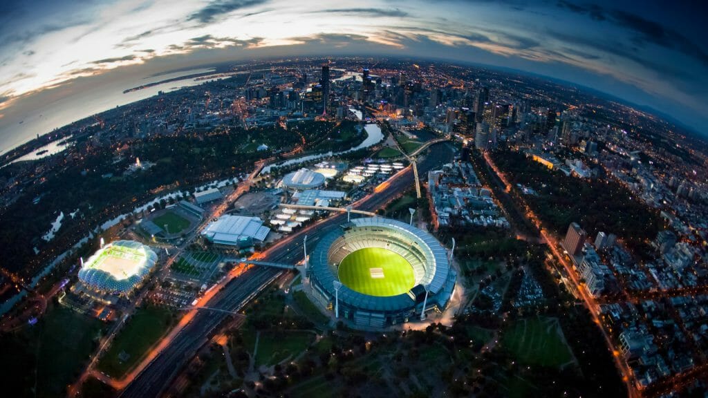 Sports stadiums, Melbourne Aerial Skyline