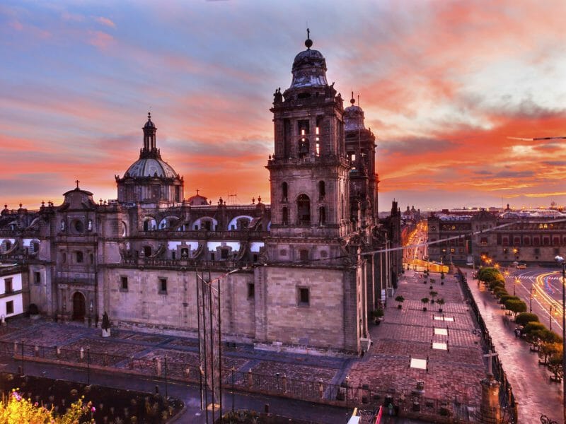 Metropolitan Cathedral and President's Palace in Zocalo, Mexico City, Mexico