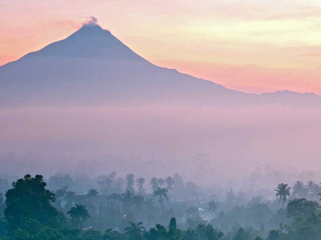 Mount Merapi from Borobudur, Yogyakarta, Indonesia