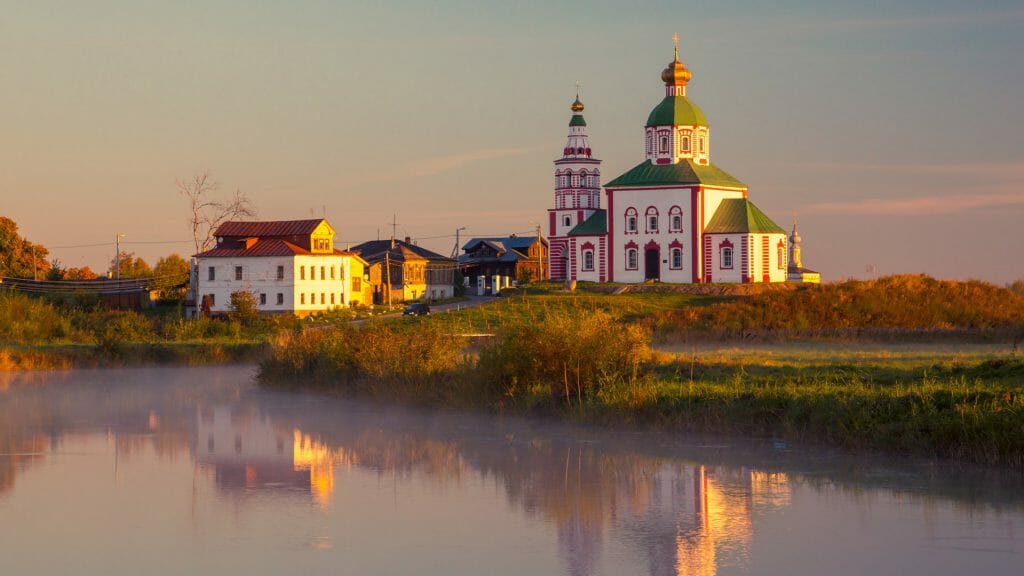 Orthodox church on the river, Suzdal, The Golden Ring, Russia