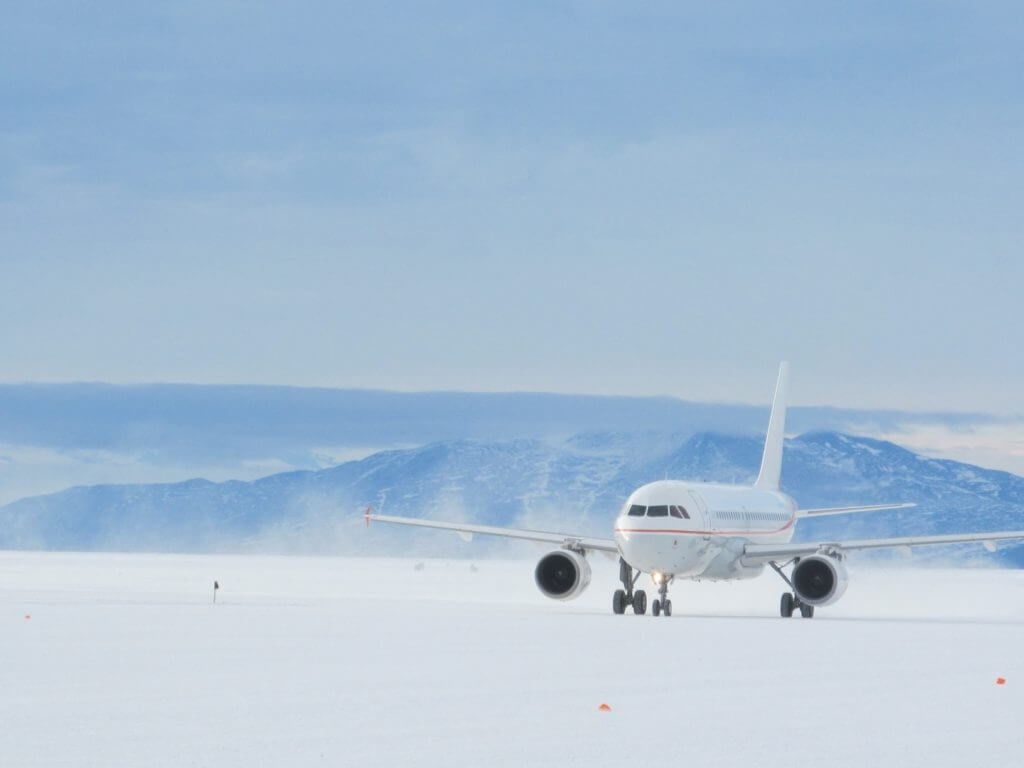 Polar Flight on Ice Runway, Antarctica
