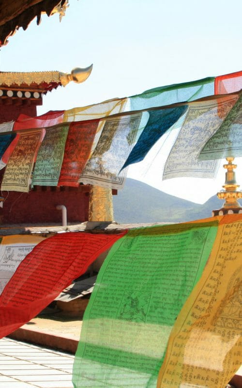 Prayer flags in Songzanlin Monastery, Shangri La, Yunnan, China