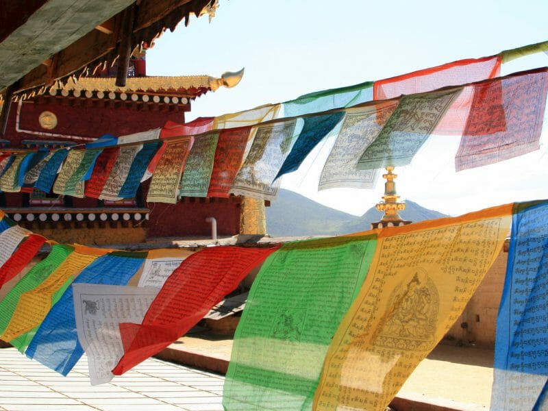Prayer flags in Songzanlin Monastery, Shangri La, Yunnan, China