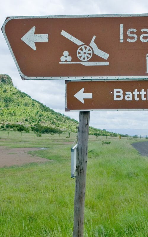 Sign for Isandlwana Battlefield, KwaZulu Natal Drakensberg, South Africa
