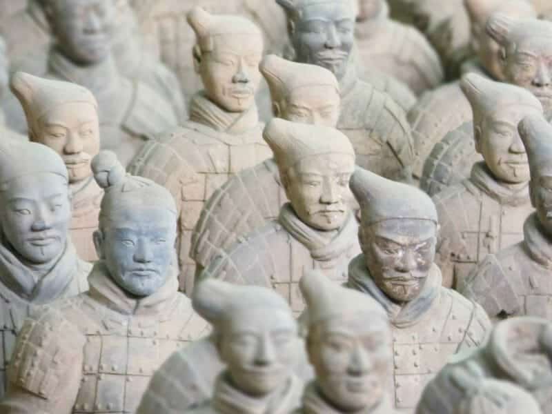 Full frame of terracotta warrior torsos.
