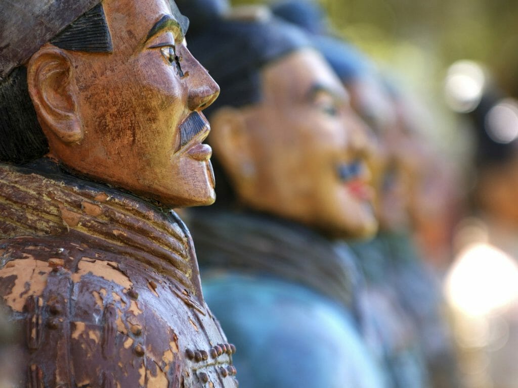 Close up of line of terracotta warriors.