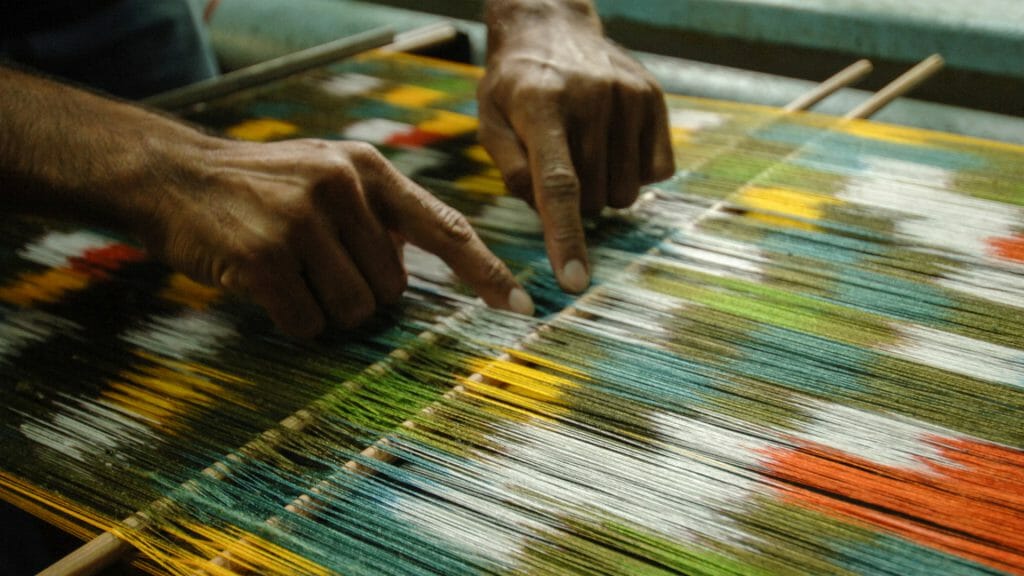 Close up of weaving process
