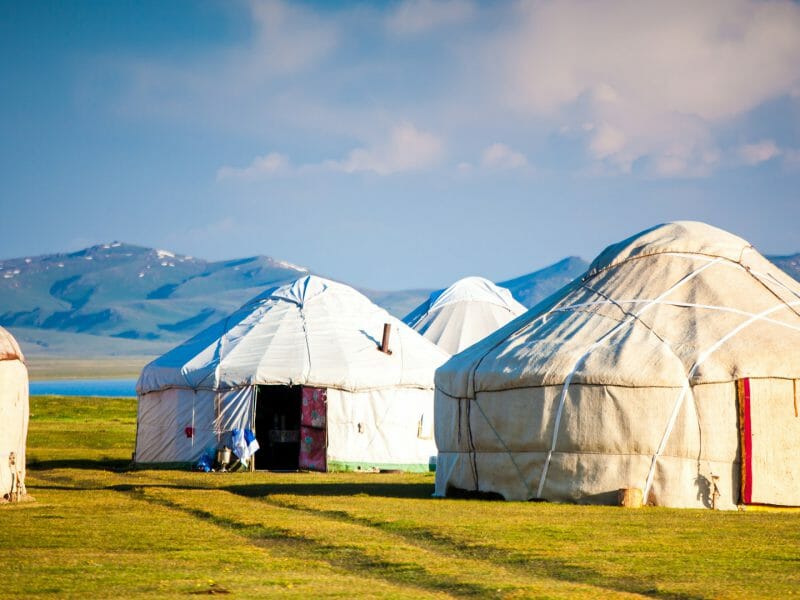Traditional yurts, Song Kul, Tian Shan Mountains, Kyrgyzstan
