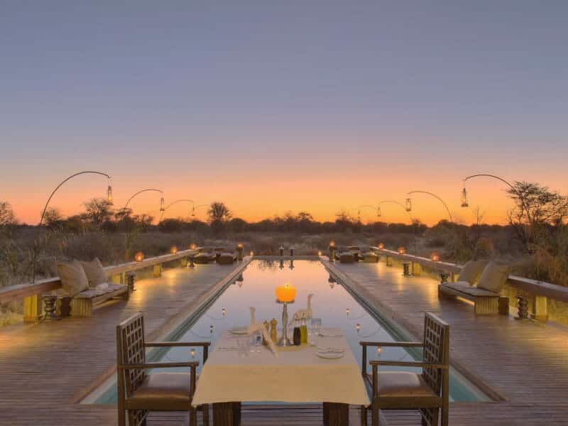 Veranda and infinity pool, Feline Fields, Kalahari Desert