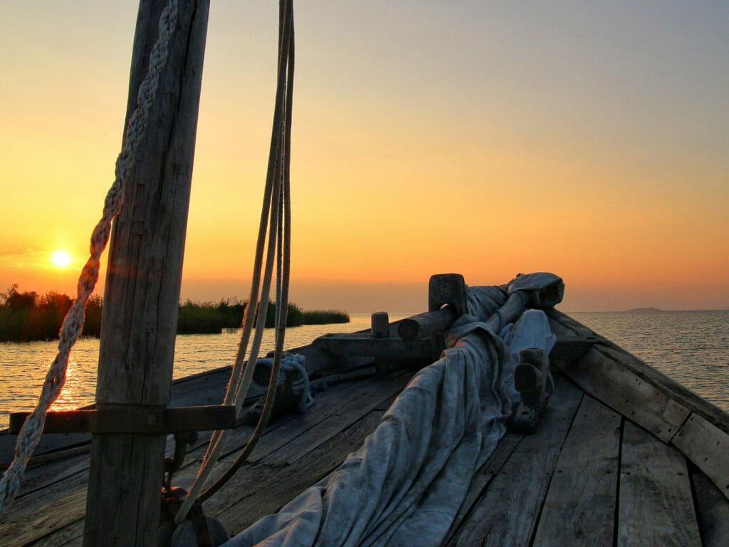 View from wooden boat, Lake Malawi, Malawi