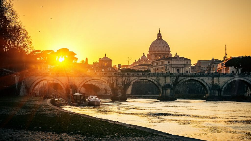 View of Tiber & St Peters Cathedral, Rome, Italy