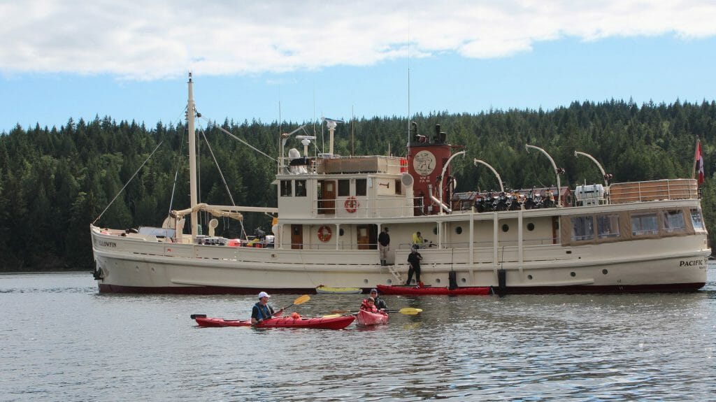 View of Yacht and Canoes, Paciffic Yellowfin, British Columbia, Canada