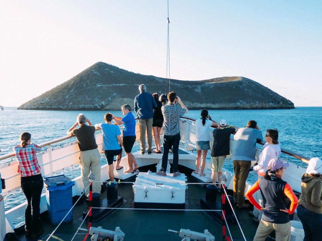 Viewing Daphne Major island from boat, Galapagos Islands