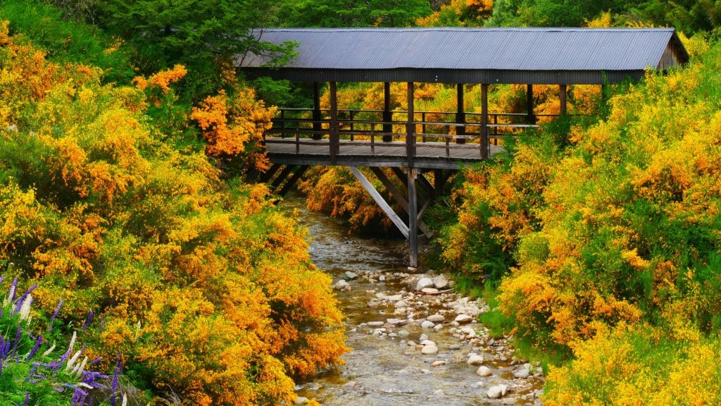 Wood covered bridge in the small town of Villa La Angostura