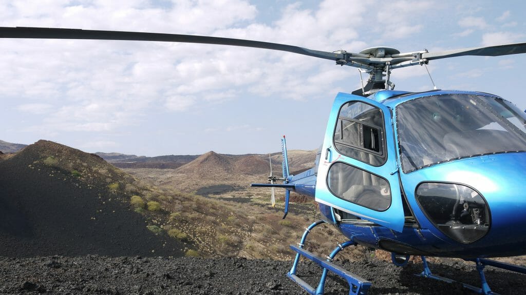 Volcanic landscape of Turkana with Helicopter, Samburu, Kenya
