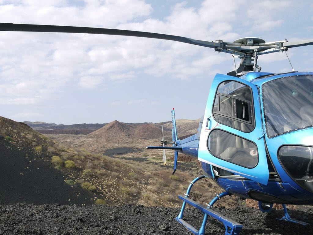 Volcanic landscape of Turkana with Helicopter, Samburu, Kenya