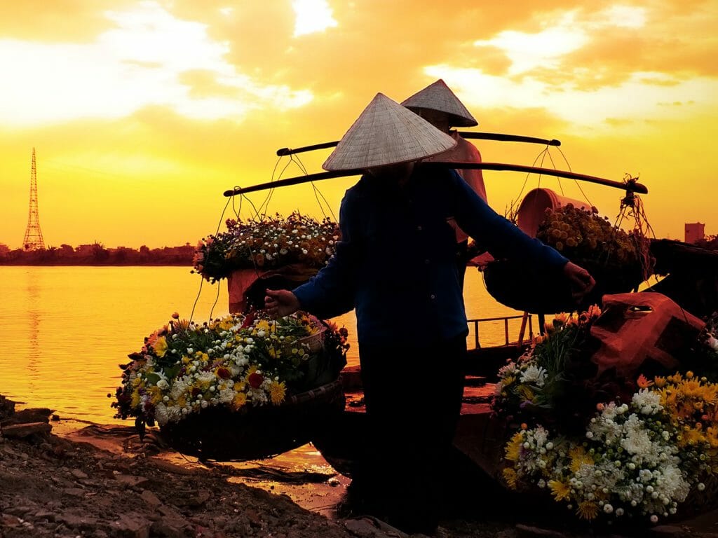 Women Selling Street Flowers, Mekong Delta, Vietnam