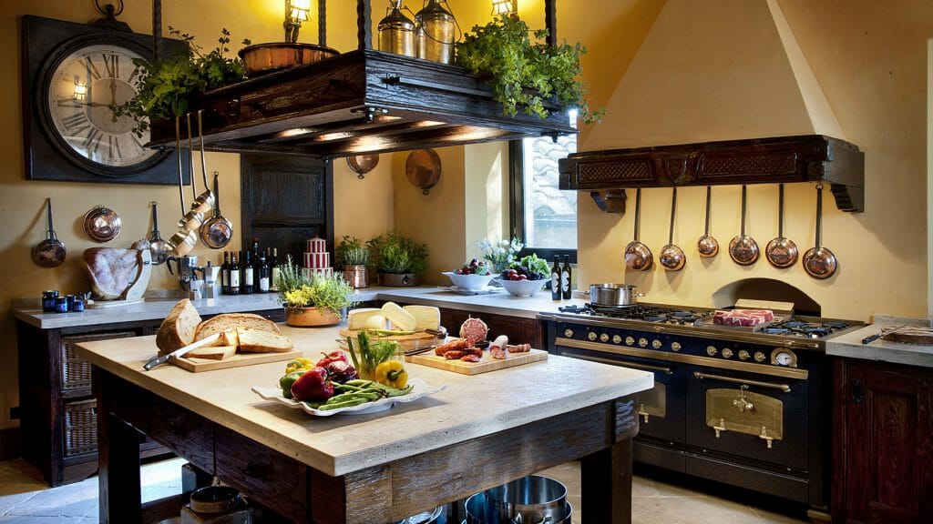 Kitchen, Castel Porrona Relais, Montalcino, Tuscany, Italy
